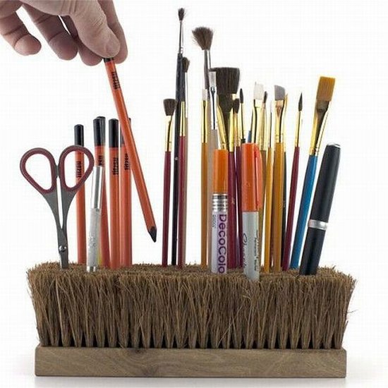 An upturned broom is a unique way to hold all your desk tools. This Office Brush Pen Holder ($60) from Fitzsu will make a clean sweep of your work space's aesthetic.
An upturned broom is a unique way to hold all your desk tools. This Office Brush Pen Holder ($60) from Fitzsu will make a clean sweep of your work space's aesthetic.