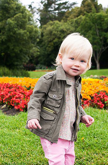Forgo ruffles and frills with Peek's no-nonsense McCabe Military Jacket ($48) for baby girls ages 3-24 months.
Forgo ruffles and frills with Peek's no-nonsense McCabe Military Jacket ($48) for baby girls ages 3-24 months.