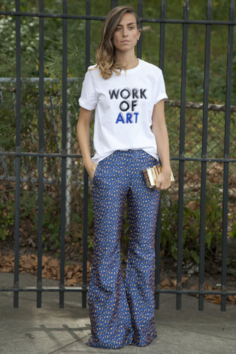 In printed pants and a novelty tee, this look was indeed a work of art.
In printed pants and a novelty tee, this look was indeed a work of art.