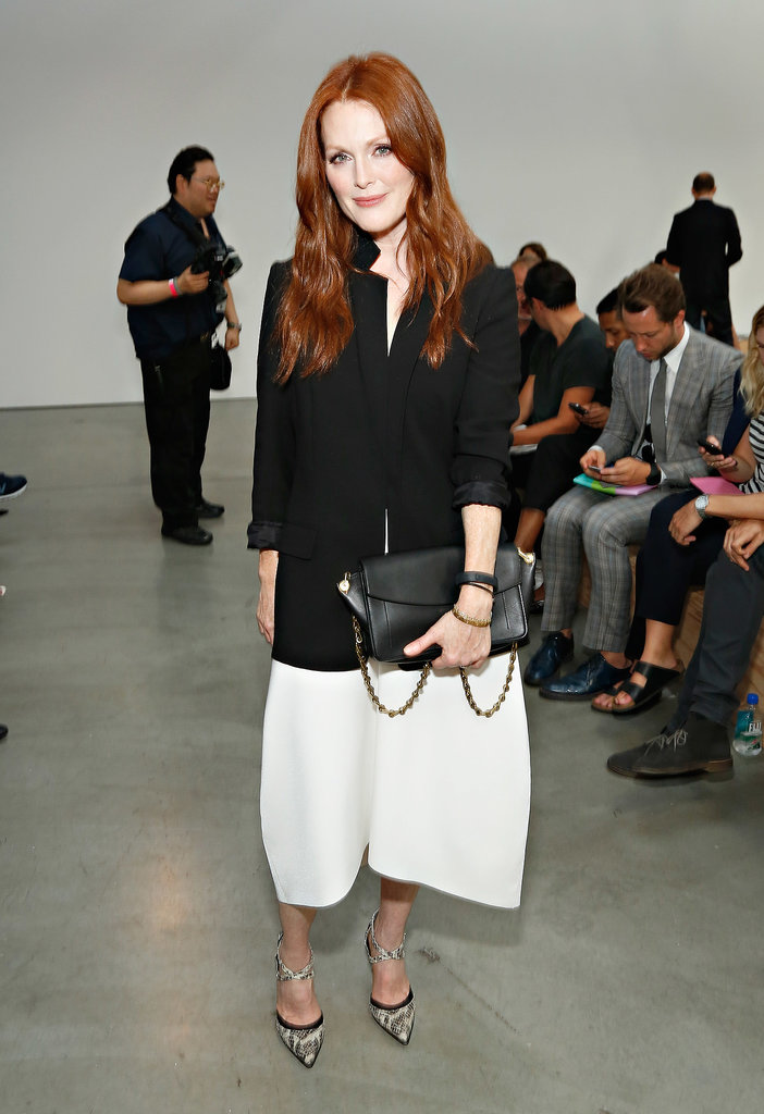 Julianne Moore's red hair popped against her chic black-and-white palette at Reed Krakoff.
Julianne Moore's red hair popped against her chic black-and-white palette at Reed Krakoff.