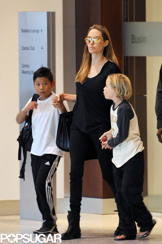 Angelina Jolie held Shiloh's and Pax's hands as they departed the airport in Sydney.
Angelina Jolie held Shiloh's and Pax's hands as they departed the airport in Sydney.
