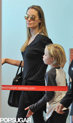 Angelina Jolie wore aviator sunglasses to take a flight in Australia.
Angelina Jolie wore aviator sunglasses to take a flight in Australia.