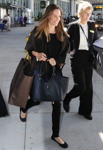 Hilary Swank was sleek in all black while arriving at the airport in Toronto.
Hilary Swank was sleek in all black while arriving at the airport in Toronto.