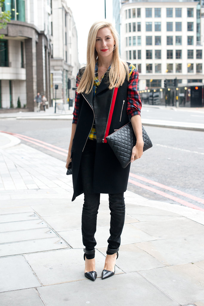 Joanna Hillman adopted the London dress code with a biker vest and a plaid button-down.
Joanna Hillman adopted the London dress code with a biker vest and a plaid button-down.