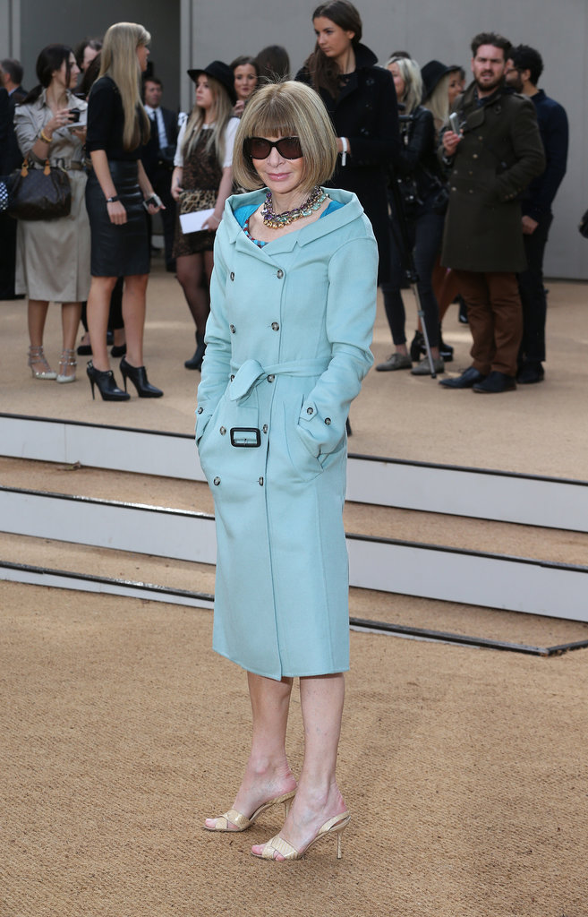 Anna Wintour looked lovely in pastels outside the Burberry show.
Anna Wintour looked lovely in pastels outside the Burberry show.