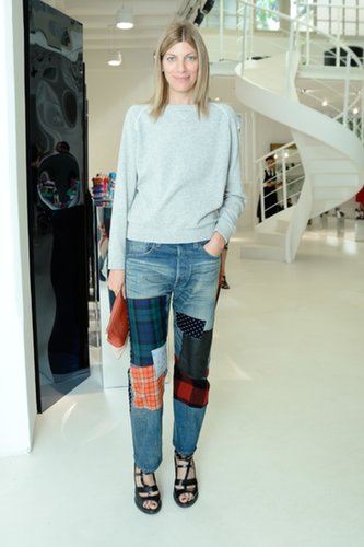 Virginia Smith sported patchy pants at the Brian Atwood Spring presentation in Milan.
Virginia Smith sported patchy pants at the Brian Atwood Spring presentation in Milan.