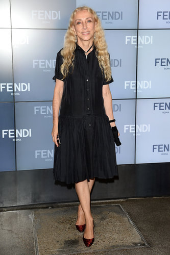 Franca Sozzani accented her black dress with jewel-tone pumps at Fendi's Spring show.
Franca Sozzani accented her black dress with jewel-tone pumps at Fendi's Spring show.