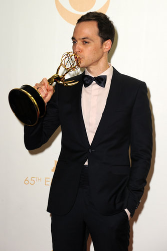 Jim Parsons gave his Emmy a kiss in the press room.
Jim Parsons gave his Emmy a kiss in the press room.