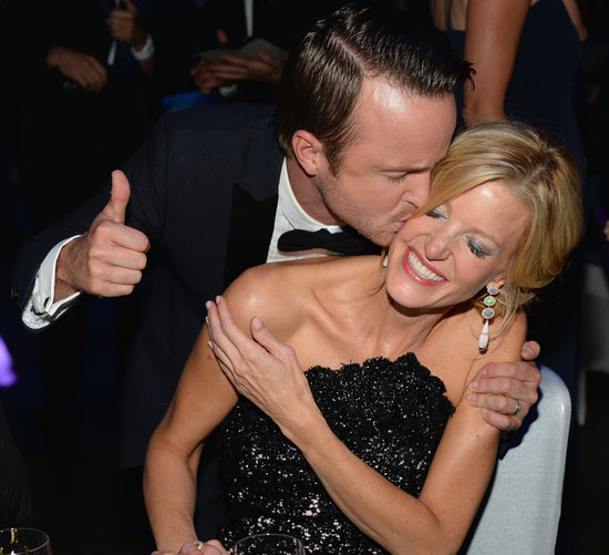 Aaron Paul gave Anna Gunn a kiss at the 2013 Emmys Governors Ball.
Aaron Paul gave Anna Gunn a kiss at the 2013 Emmys Governors Ball.
