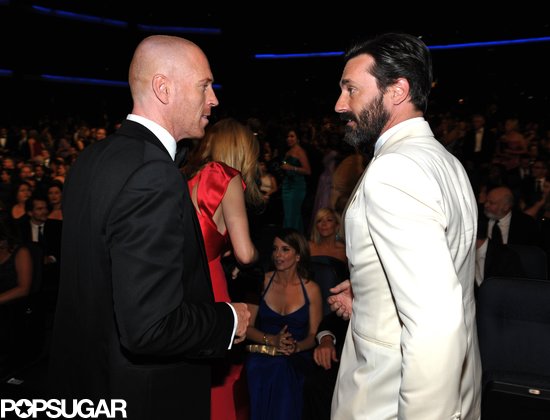 Handsome nominees Damian Lewis and Jon Hamm met up during the Emmys.
Handsome nominees Damian Lewis and Jon Hamm met up during the Emmys.