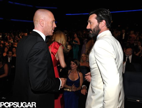 Handsome nominees Damian Lewis and Jon Hamm met up during the Emmys.
Handsome nominees Damian Lewis and Jon Hamm met up during the Emmys.