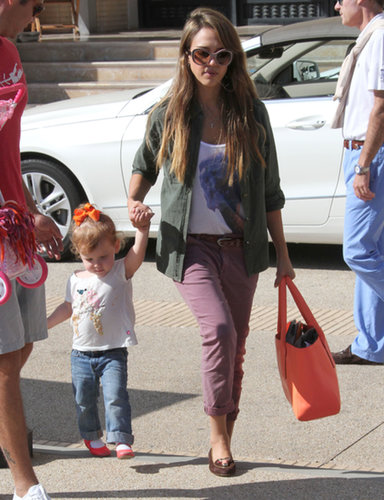 During a day out with her family, Jessica Alba got creative by matching her olive blouse with mauve khakis and nude sunglasses.
During a day out with her family, Jessica Alba got creative by matching her olive blouse with mauve khakis and nude sunglasses.