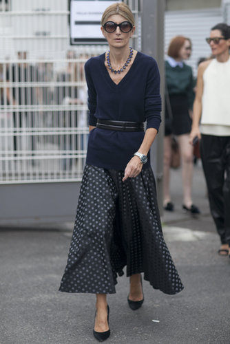 Sarah Ruston played it ladylike in shades of navy and black.
Sarah Ruston played it ladylike in shades of navy and black.