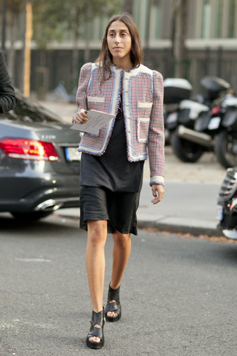 A tweedy jacket gave all black a chic upgrade.
A tweedy jacket gave all black a chic upgrade.