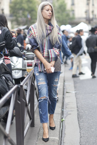 A pop of plaid and a little distressed denim were made for each other.
A pop of plaid and a little distressed denim were made for each other.