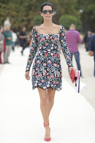 Angie Harmon stood out en route to the Paris shows in a floral minidress and red ankle-strap pumps.
Angie Harmon stood out en route to the Paris shows in a floral minidress and red ankle-strap pumps.