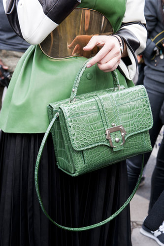 Miroslava Duma totes a sweet bag with an exotic finish.
Miroslava Duma totes a sweet bag with an exotic finish.