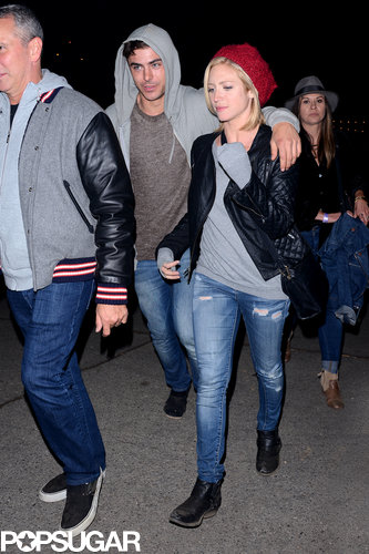 Zac Efron and Brittany Snow walked to a haunted hayride in LA.
Zac Efron and Brittany Snow walked to a haunted hayride in LA.