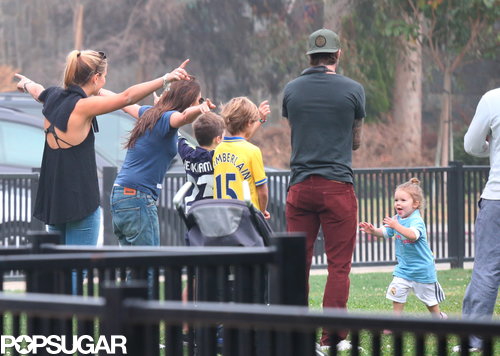 Harper Beckham ran over to her family, who watched her play soccer.
Harper Beckham ran over to her family, who watched her play soccer.