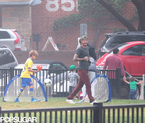 David Beckham played a little soccer on the sidelines with his sons.
David Beckham played a little soccer on the sidelines with his sons.