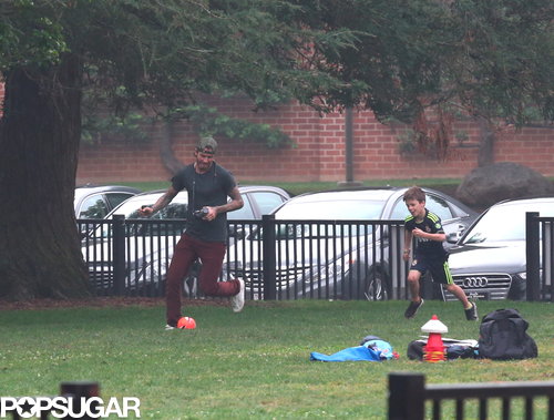 David Beckham and his son Cruz played soccer together on the sidelines.
David Beckham and his son Cruz played soccer together on the sidelines.