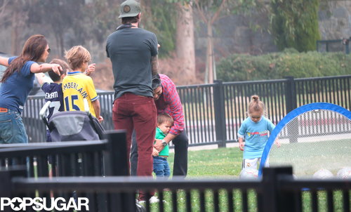David Beckham and Victoria Beckham rooted for their little one, Harper, while she played soccer.
David Beckham and Victoria Beckham rooted for their little one, Harper, while she played soccer.