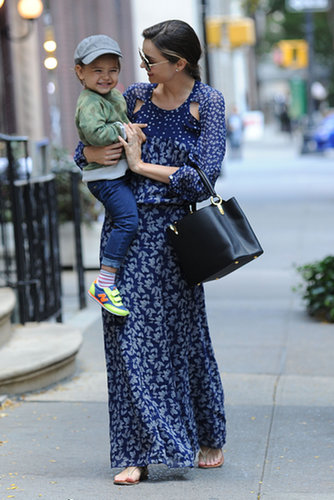 Miranda took Flynn (and her Capucines bag!) out again for a spin, this time in a blue printed maxi dress and sandals.
Miranda took Flynn (and her Capucines bag!) out again for a spin, this time in a blue printed maxi dress and sandals.