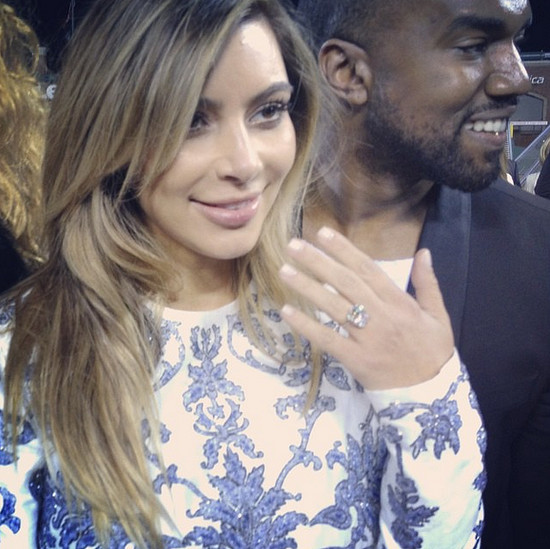 Kim Kardashian's hairdresser shared a photo of Kim and Kanye West with Kim's engagement ring right after Kanye popped the question in October 2013.
Source: Instagram user clydehairgod
Kim Kardashian's hairdresser shared a photo of Kim and Kanye West with Kim's engagement ring right after Kanye popped the question in October 2013.
Source: Instagram user clydehairgod