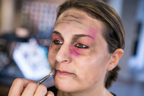 He then created more bruises with pink hues around the eyes.
He then created more bruises with pink hues around the eyes.