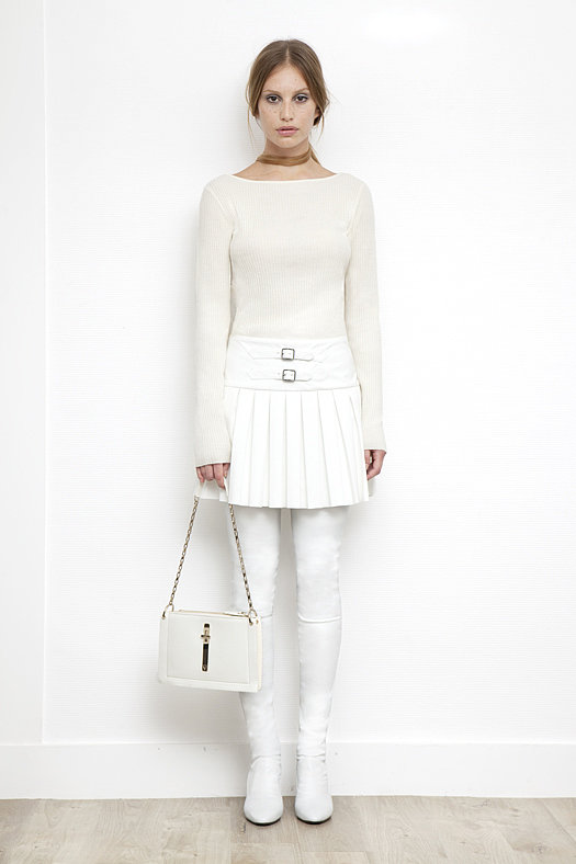 Knit Boatneck Top With Pleated Skirt Combo Dress in Cream ($895), Sweet Revenge Stretch Nappa Legging Boot in Cream ($2,395), Attraction Patent Shoulder Bag in Cream ($1,795)
Photo courtesy of Tamara Mellon
Knit Boatneck Top With Pleated Skirt Combo Dress in Cream ($895), Sweet Revenge Stretch Nappa Legging Boot in Cream ($2,395), Attraction Patent Shoulder Bag in Cream ($1,795)
Photo courtesy of Tamara Mellon