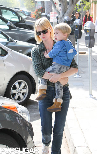 January Jones took little Xander to lunch in LA.
January Jones took little Xander to lunch in LA.