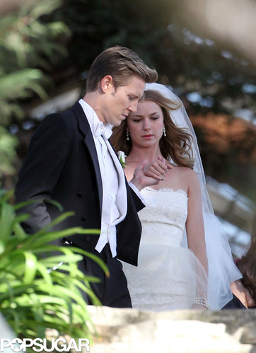 Emily VanCamp and Gabriel Mann filmed wedding scenes for Revenge in LA.
Emily VanCamp and Gabriel Mann filmed wedding scenes for Revenge in LA.