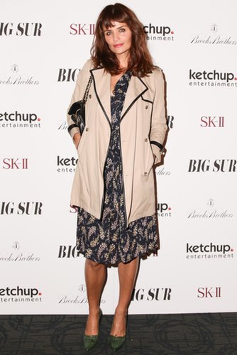 Helena Christensen kept warm while screening Big Sur with Brooks Brothers in a piped trench coat.
Helena Christensen kept warm while screening Big Sur with Brooks Brothers in a piped trench coat.