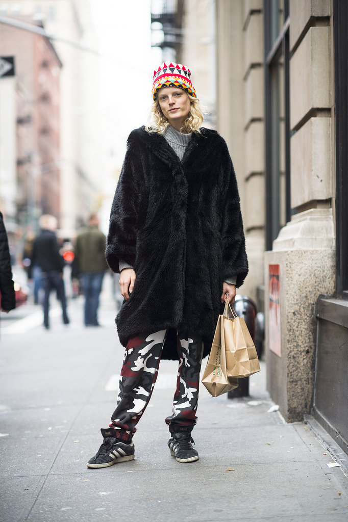 Hanne Gaby Odiele stayed spunky with camo-print pants, an oversize fur, and a bright beanie.
Source: Le 21ème | Adam Katz Sinding
Hanne Gaby Odiele stayed spunky with camo-print pants, an oversize fur, and a bright beanie.
Source: Le 21ème | Adam Katz Sinding