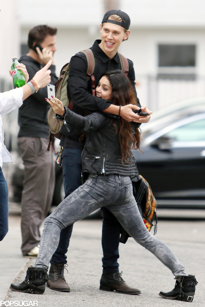 In December 2013, Vanessa Hudgens got silly while taking a selfie with boyfriend Austin Butler in Venice Beach, CA. In December 2013, Vanessa Hudgens got silly while taking a selfie with boyfriend Austin Butler in Venice Beach, CA.