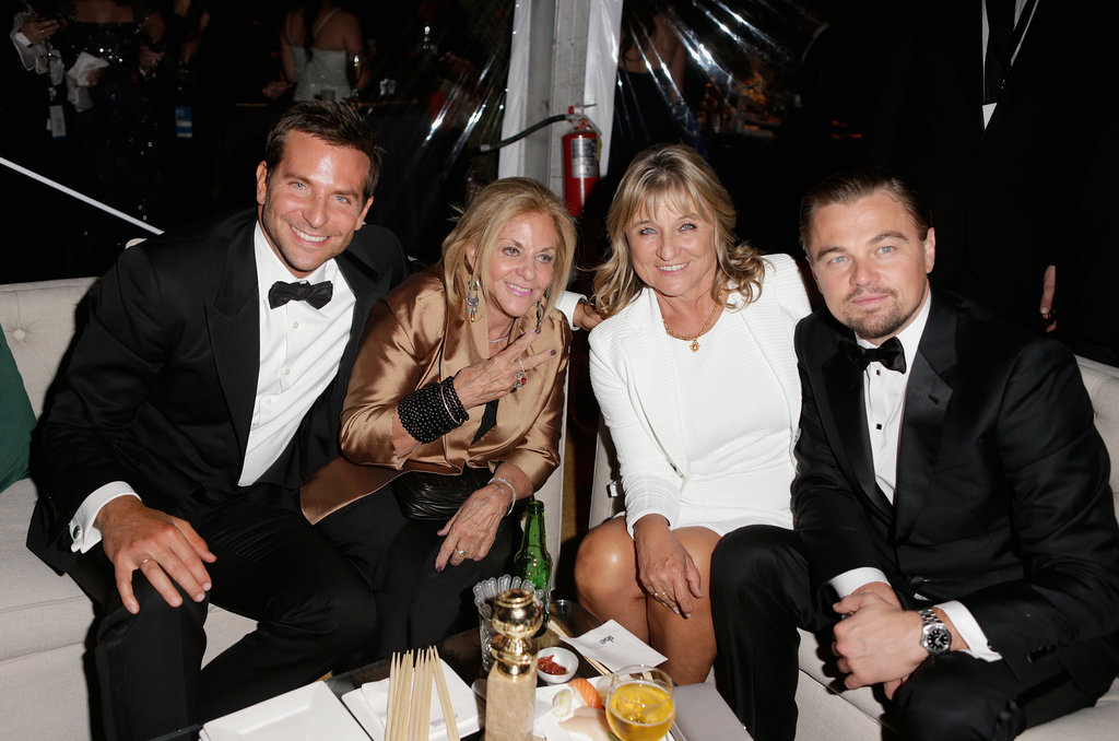 Mama's boys! Leonardo DiCaprio and Bradley Cooper got together with their moms at the Weinstein Company party.
Mama's boys! Leonardo DiCaprio and Bradley Cooper got together with their moms at the Weinstein Company party.