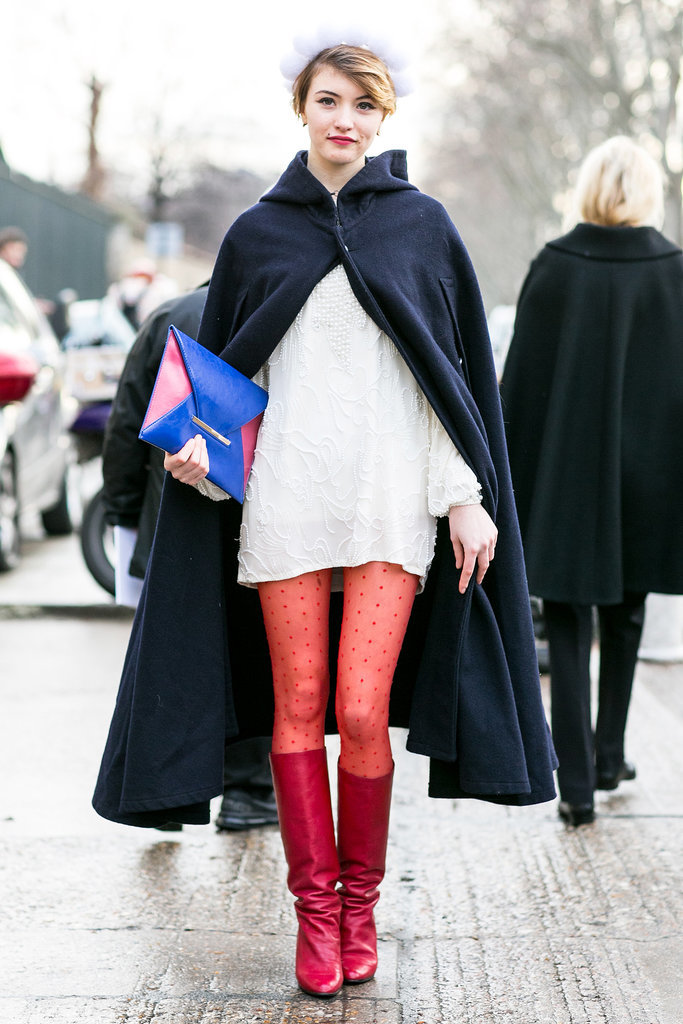Like the modern Little Red Riding Hood — but, well, with red tights and a navy cape.
Like the modern Little Red Riding Hood — but, well, with red tights and a navy cape.