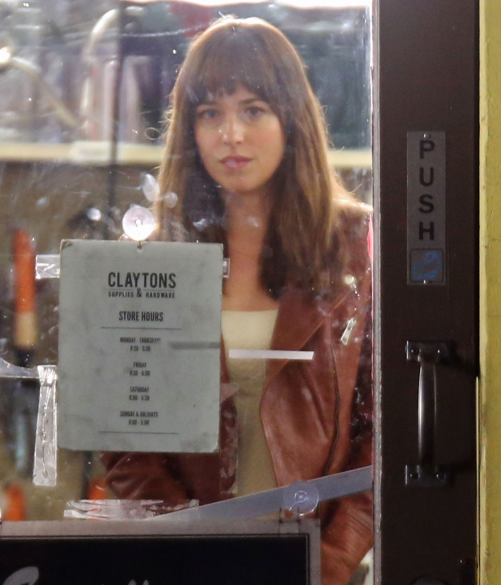 Johnson filmed at the fictional Clayton's Hardware, where Anastasia Steele works in college.
