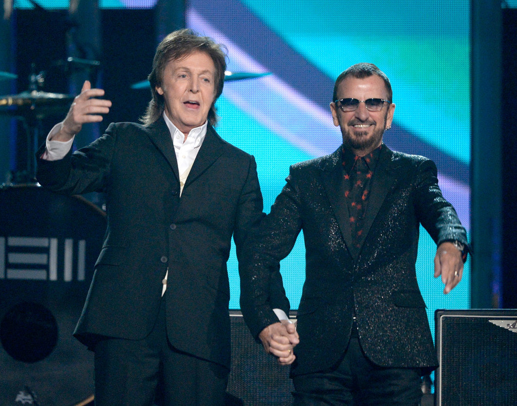 Paul McCartney and Ringo Starr held hands after their performance.
Paul McCartney and Ringo Starr held hands after their performance.