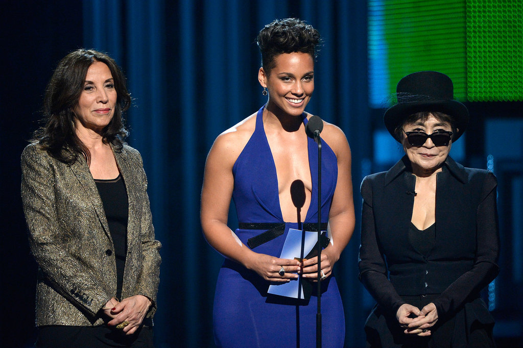 Olivia Harrison, Alicia Keys, and Yoko Ono took the stage together.
Olivia Harrison, Alicia Keys, and Yoko Ono took the stage together.