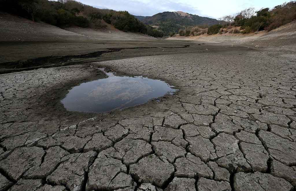 There's just a small pool of water in the middle of the Almaden Reservoir in San Jose, CA. There's just a small pool of water in the middle of the Almaden Reservoir in San Jose, CA.