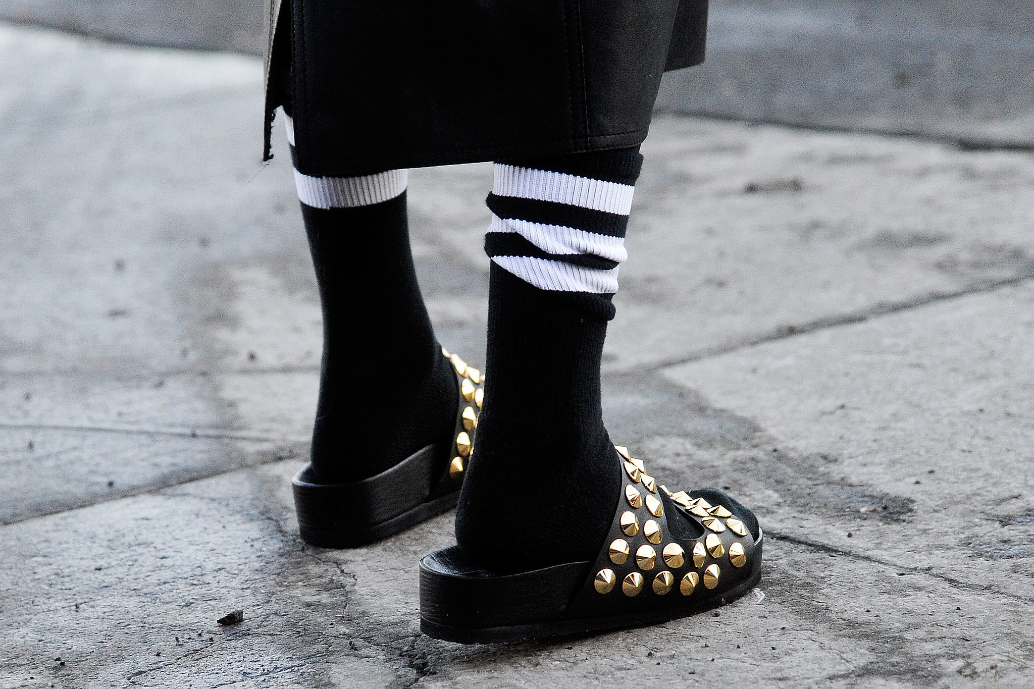Studded slides aren't the most practical of Winter shoes, but they're definitely one way to get a jump-start on Spring's biggest trends. 
