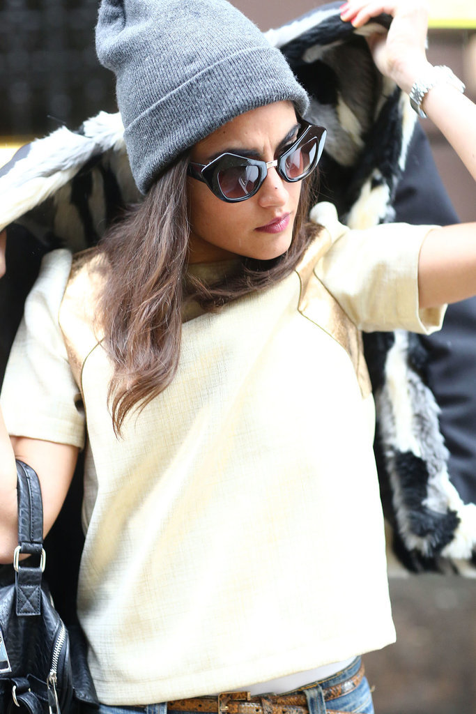 Her beanie says "cool girl" — her sunglasses say "glamazon."
Source: Tim Regas
Her beanie says "cool girl" — her sunglasses say "glamazon."
Source: Tim Regas