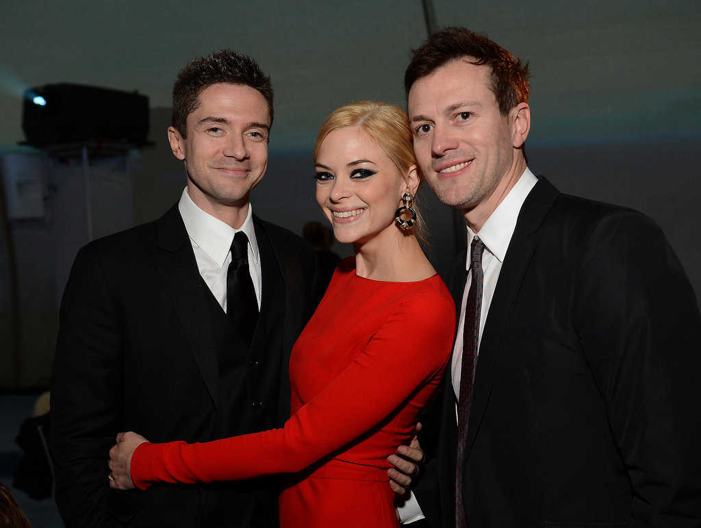 Topher Grace! Topher, seen here with Jaime and her husband, Kyle Newman, was named as James's godfather shortly after his birth in October 2013.
Topher Grace! Topher, seen here with Jaime and her husband, Kyle Newman, was named as James's godfather shortly after his birth in October 2013.