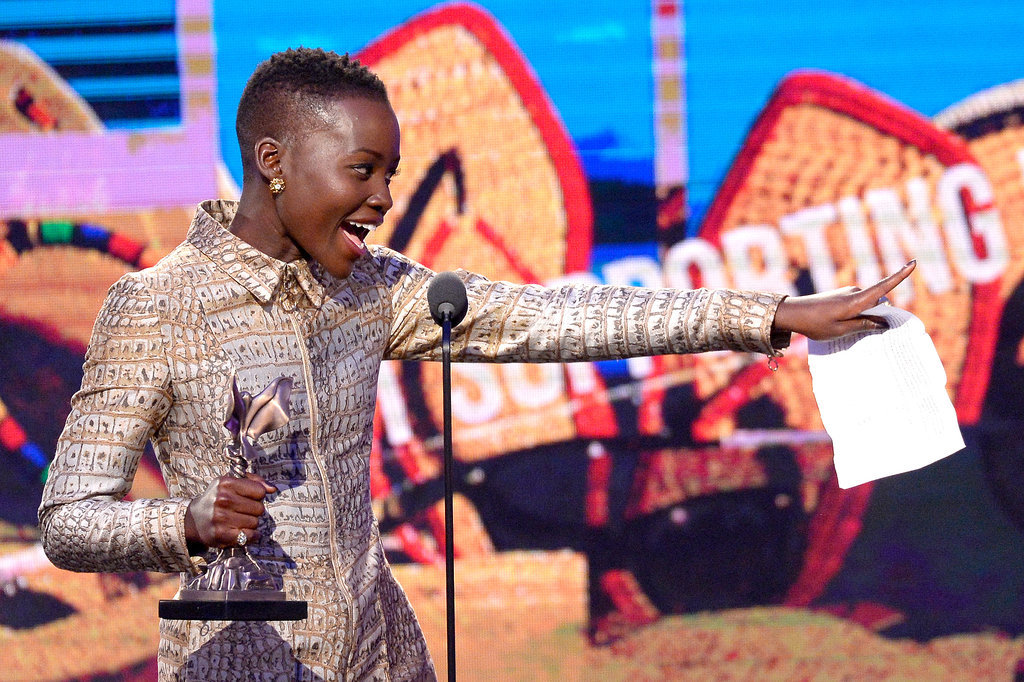 Lupita Nyong'o took the Spirit Awards stage after she won the best supporting female award.
Lupita Nyong'o took the Spirit Awards stage after she won the best supporting female award.
