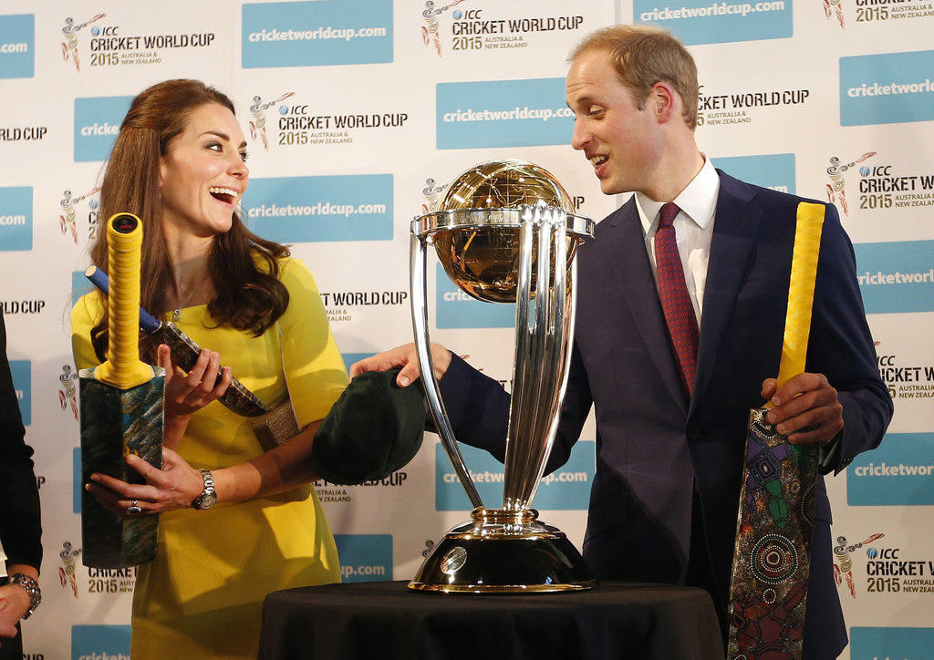 The cute couple joked around with cricket bats in front of the Cricket World Cup during a 2014 reception at the Sydney Opera House.
The cute couple joked around with cricket bats in front of the Cricket World Cup during a 2014 reception at the Sydney Opera House.
