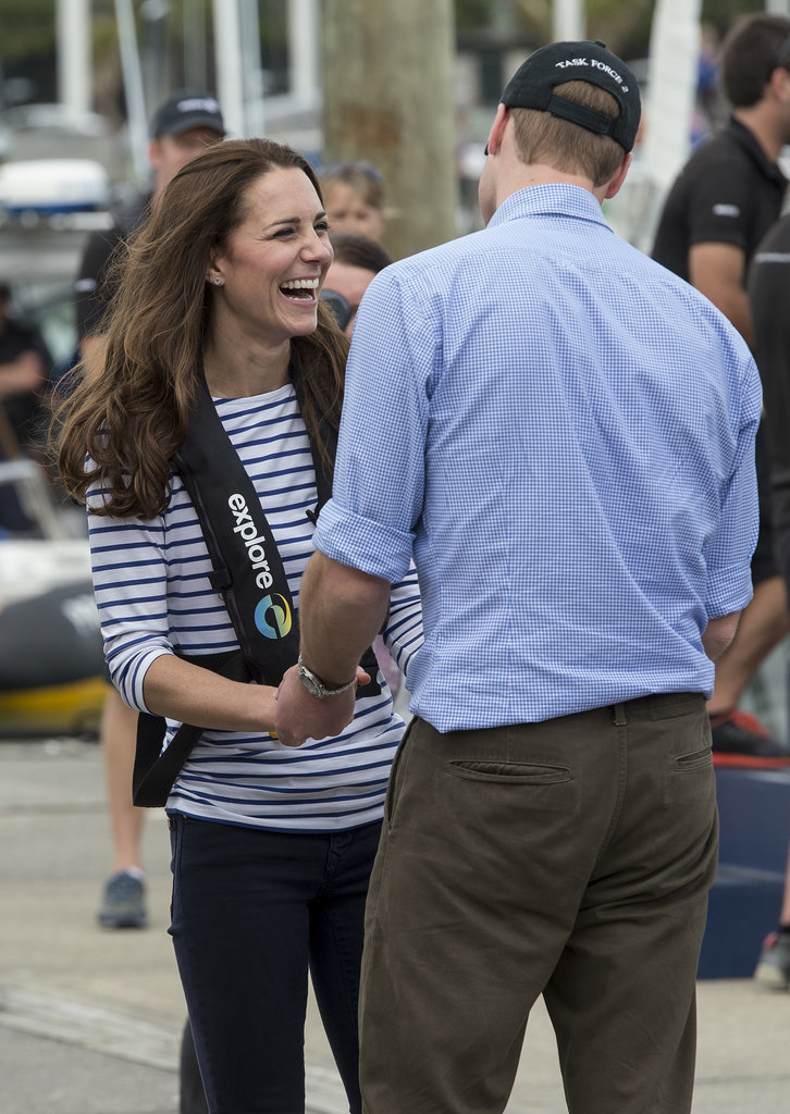 William joked with Kate in April 2014 after she beat him during two yacht races in New Zealand.
William joked with Kate in April 2014 after she beat him during two yacht races in New Zealand.