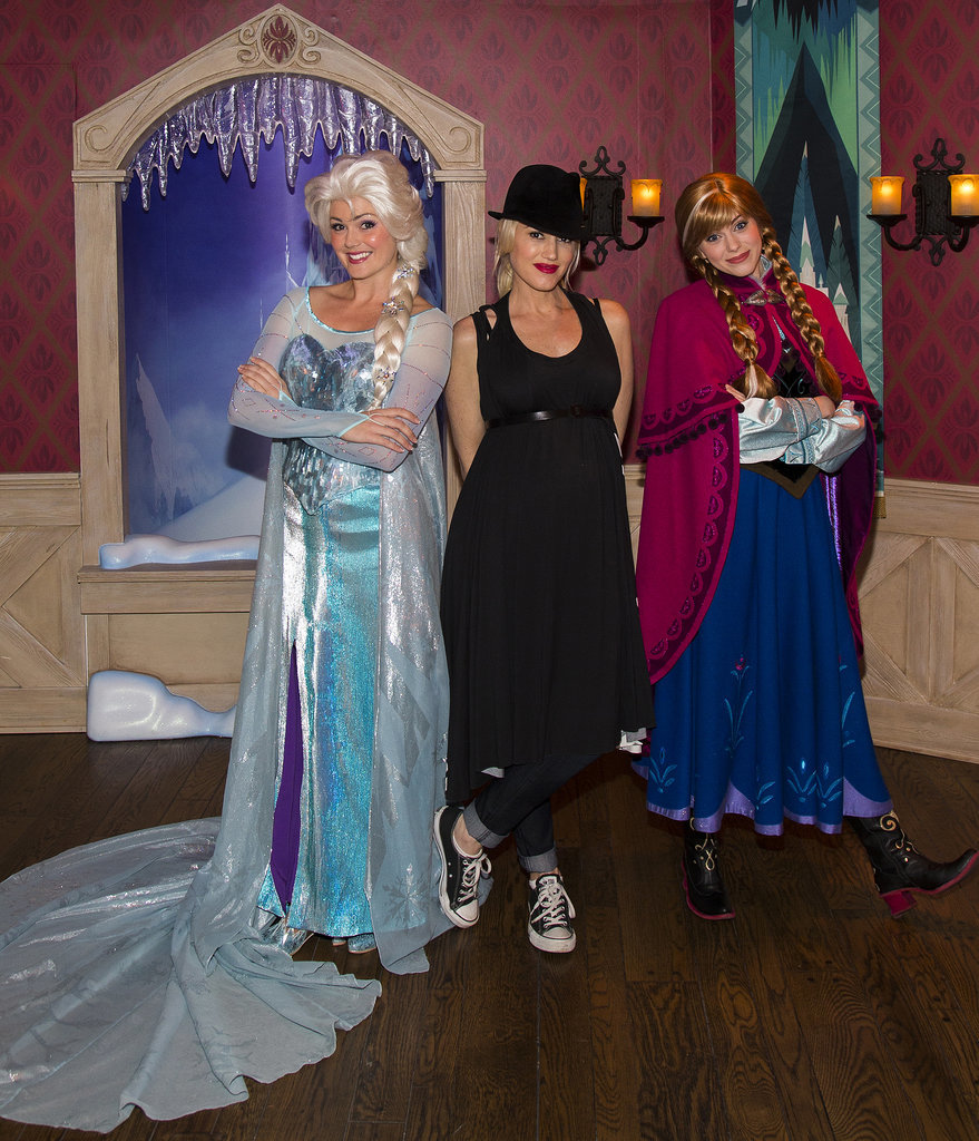 Pregnant Gwen Stefani posed with Frozen princesses when she visited the park in November 2013.
Pregnant Gwen Stefani posed with Frozen princesses when she visited the park in November 2013.