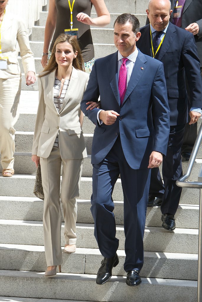 Spanish royals Prince Felipe and Princess Letizia stepped out at the Archaelogical Museum in Madrid on Thursday.
Spanish royals Prince Felipe and Princess Letizia stepped out at the Archaelogical Museum in Madrid on Thursday.