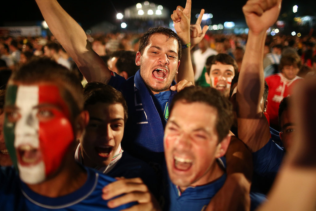 Italy fans celebrated while watching the country's game against England in Rio de Janeiro, Brazil.
Italy fans celebrated while watching the country's game against England in Rio de Janeiro, Brazil.